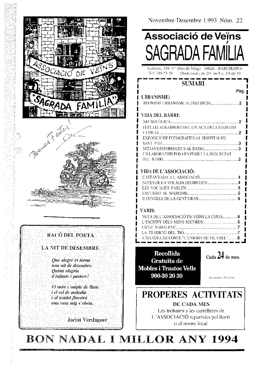 1993 NOVEMBRE – DESEMBRE NÚM. 22 Associació de Veïns SAGRADA FAMÍLIA
