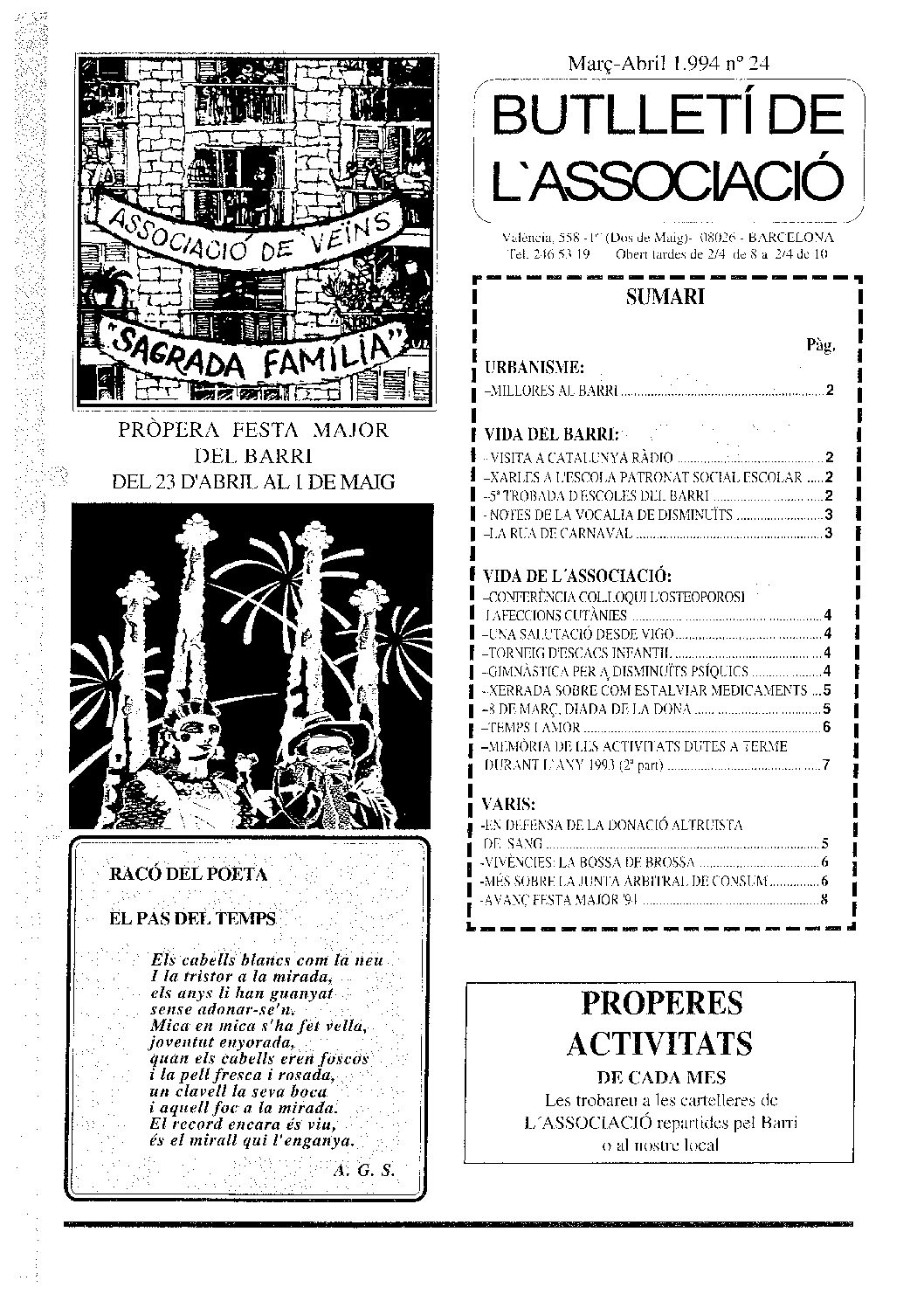 1994 MARÇ – ABRIL NÚM. 24 Associació de Veïns SAGRADA FAMÍLIA