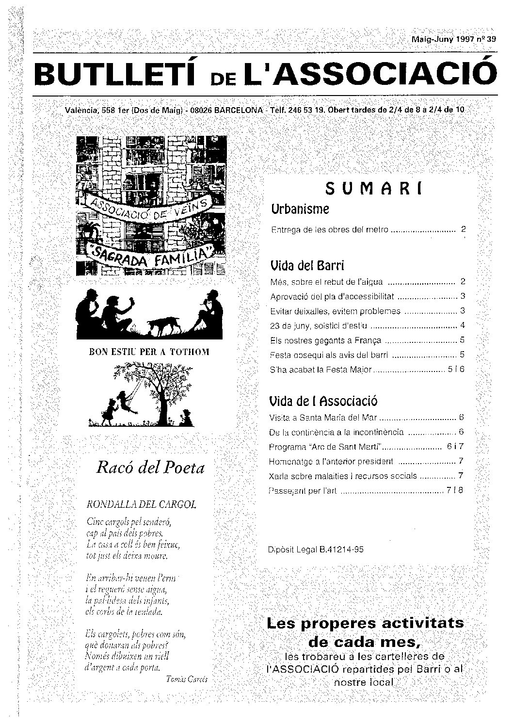 1997 MAIG – JUNY NÚM. 39 Associació de Veïns SAGRADA FAMÍLIA