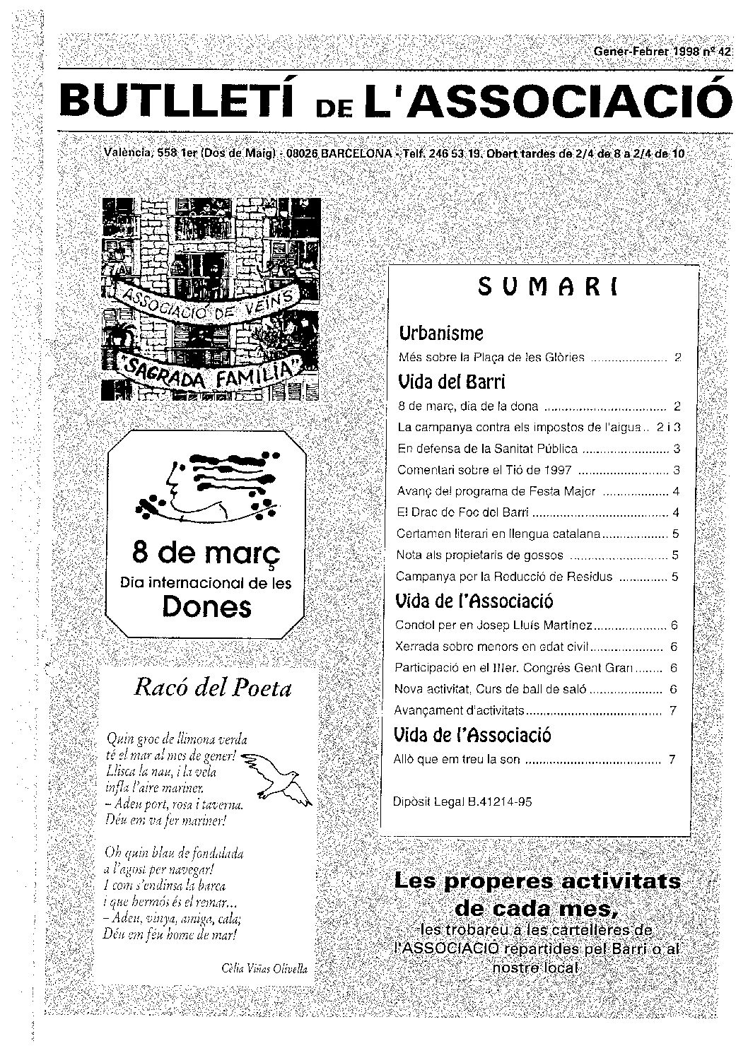 1998 GENER – FEBRER NÚM. 37 Associació de Veïns SAGRADA FAMÍLIA