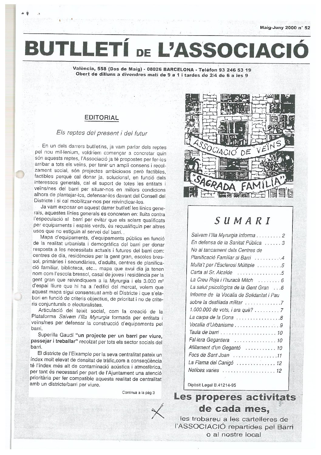 2000 MAIG – JUNY NÚM. 52 Associació de Veïns SAGRADA FAMÍLIA