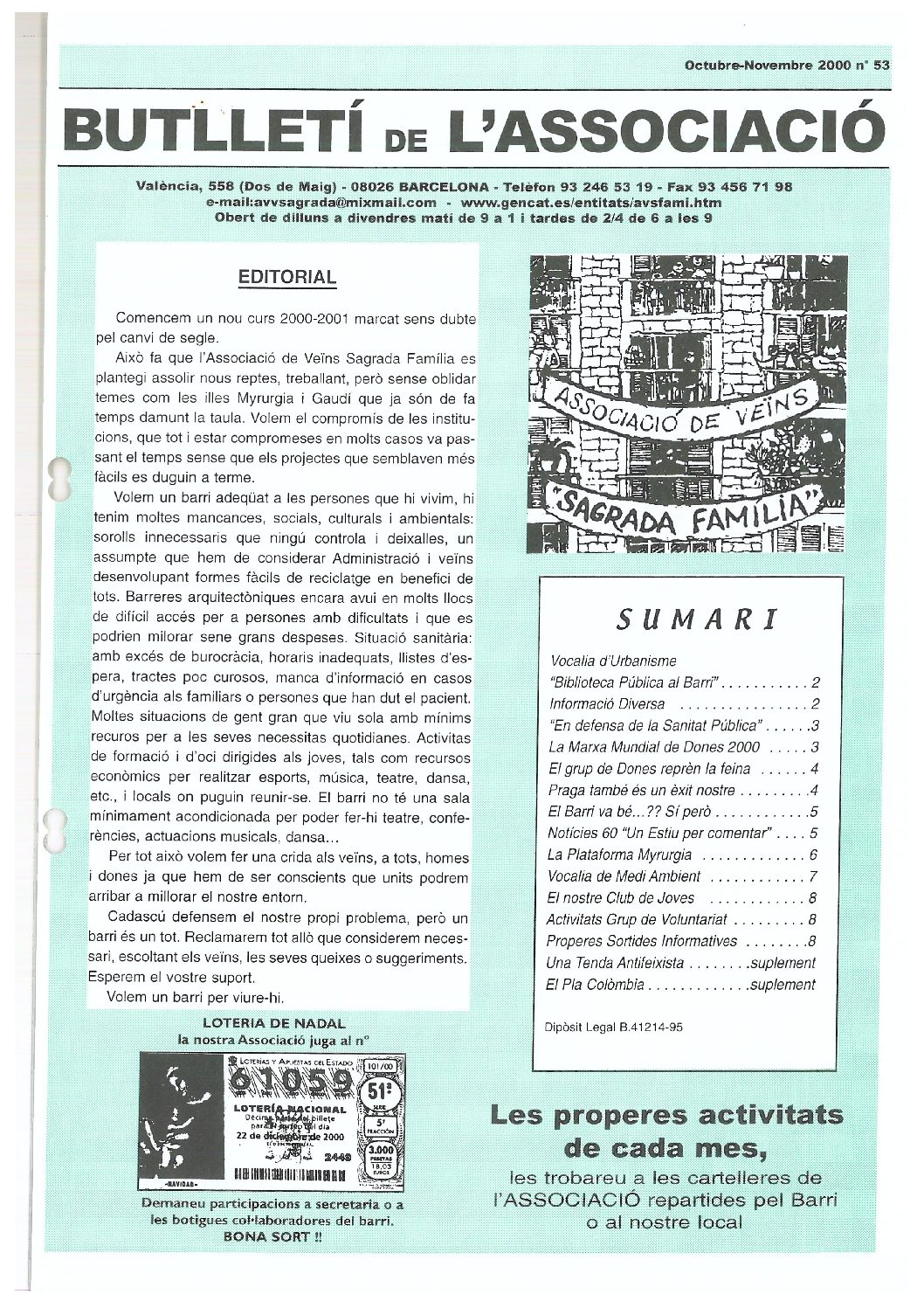 2000 OCTUBRE – NOVEMBRE NÚM. 53 Associació de Veïns SAGRADA FAMÍLIA