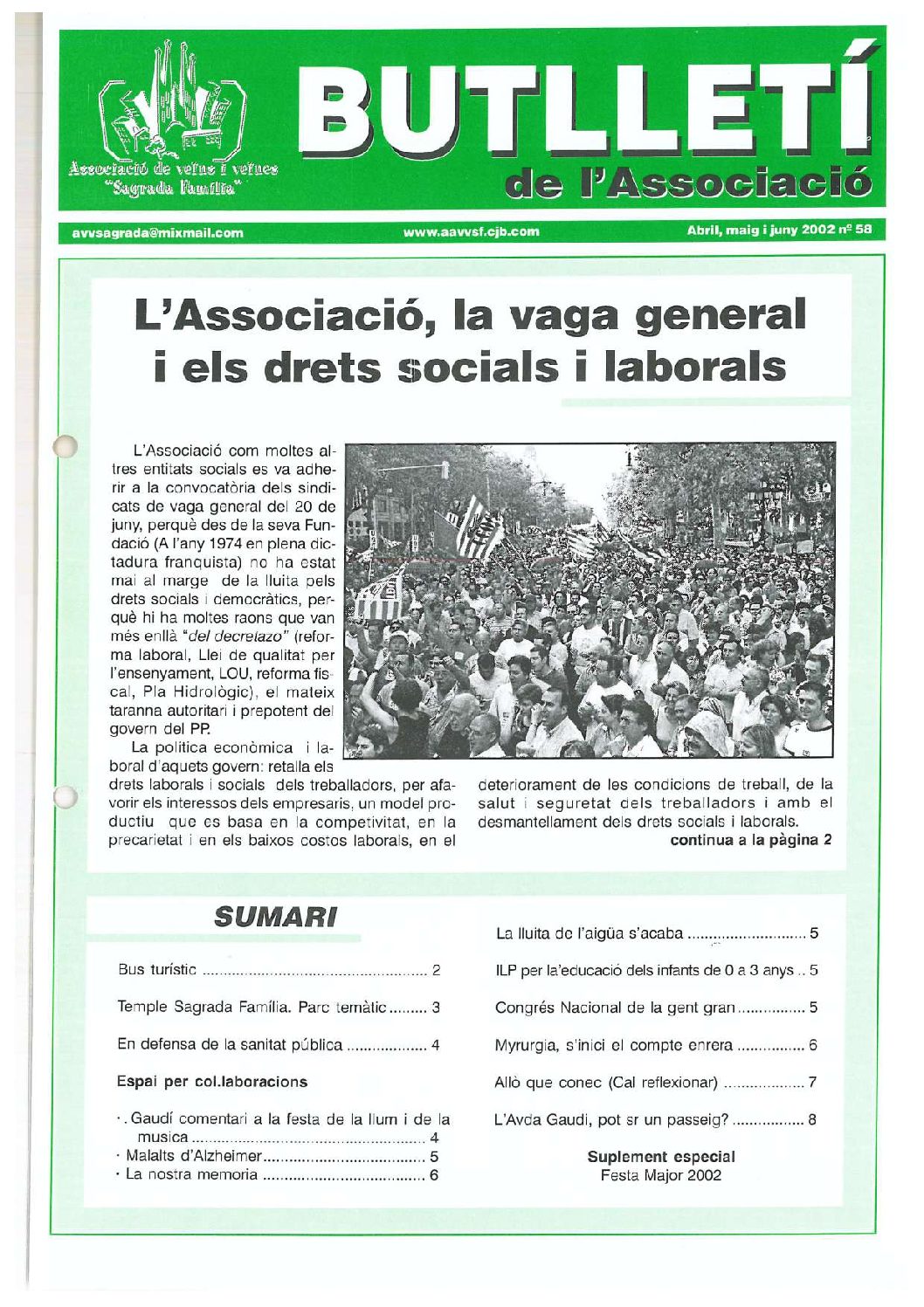 2002 ABRIL – MAIG – JUNY NÚM. 58 Associació de Veïns SAGRADA FAMÍLIA