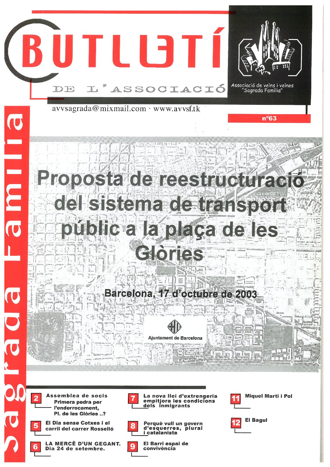 2003 OCTUBRE NÚM. 63 Associació de Veïns SAGRADA FAMÍLIA