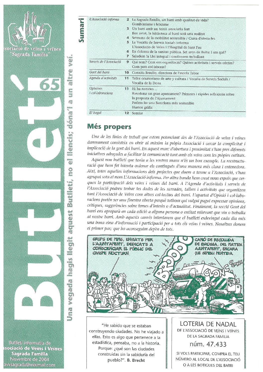 2004 NOVEMBRE NÚM. 65 Associació de Veïns SAGRADA FAMÍLIA