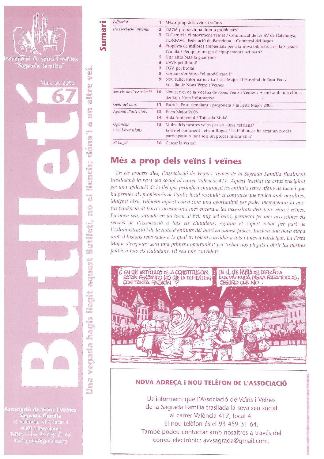 2005 MARÇ NÚM. 67 Associació de Veïns SAGRADA FAMÍLIA