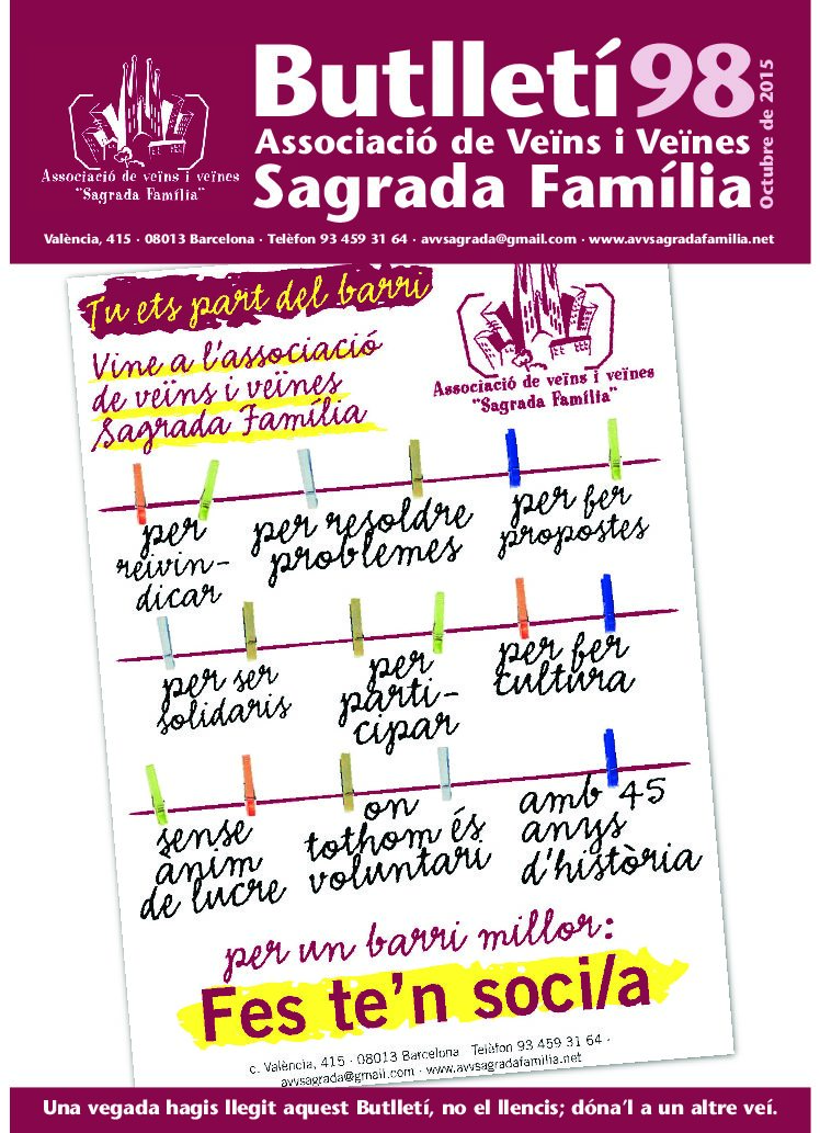 2015 OCTUBRE NÚM. 97 Associació de Veïns SAGRADA FAMÍLIA