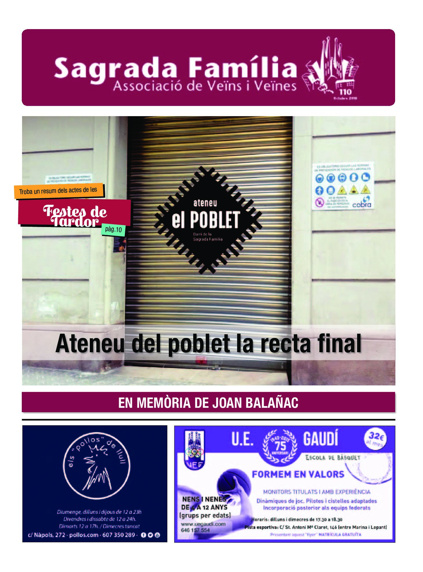 2018 OCTUBRE NÚM. 110 Associació de Veïns SAGRADA FAMÍLIA