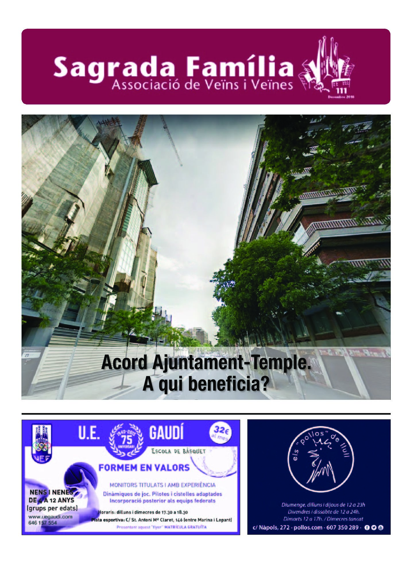 2018 DESEMBRE NÚM. 111 Associació de Veïns SAGRADA FAMÍLIA