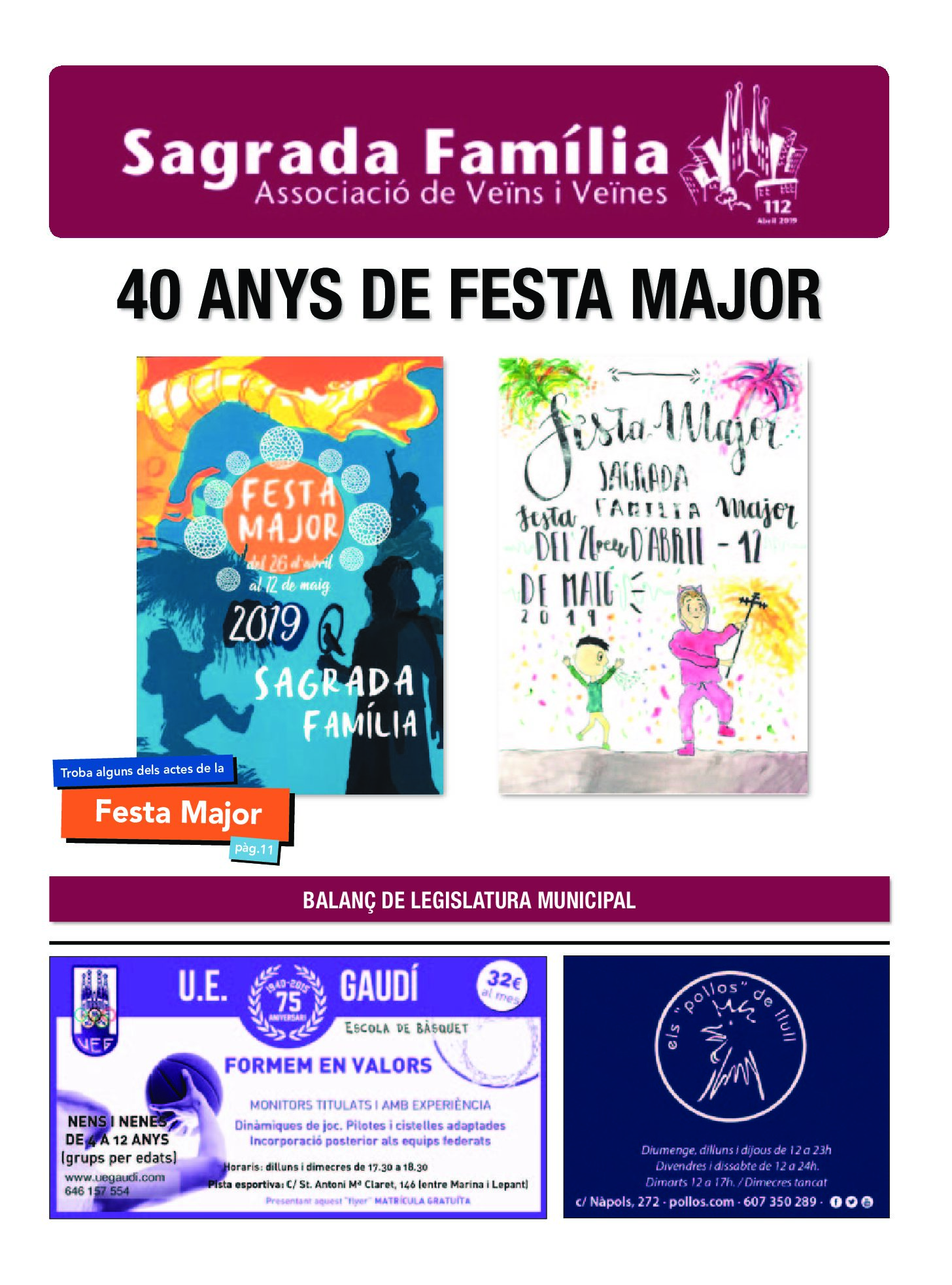 2019 ABRIL NÚM. 112 Associació de Veïns SAGRADA FAMÍLIA