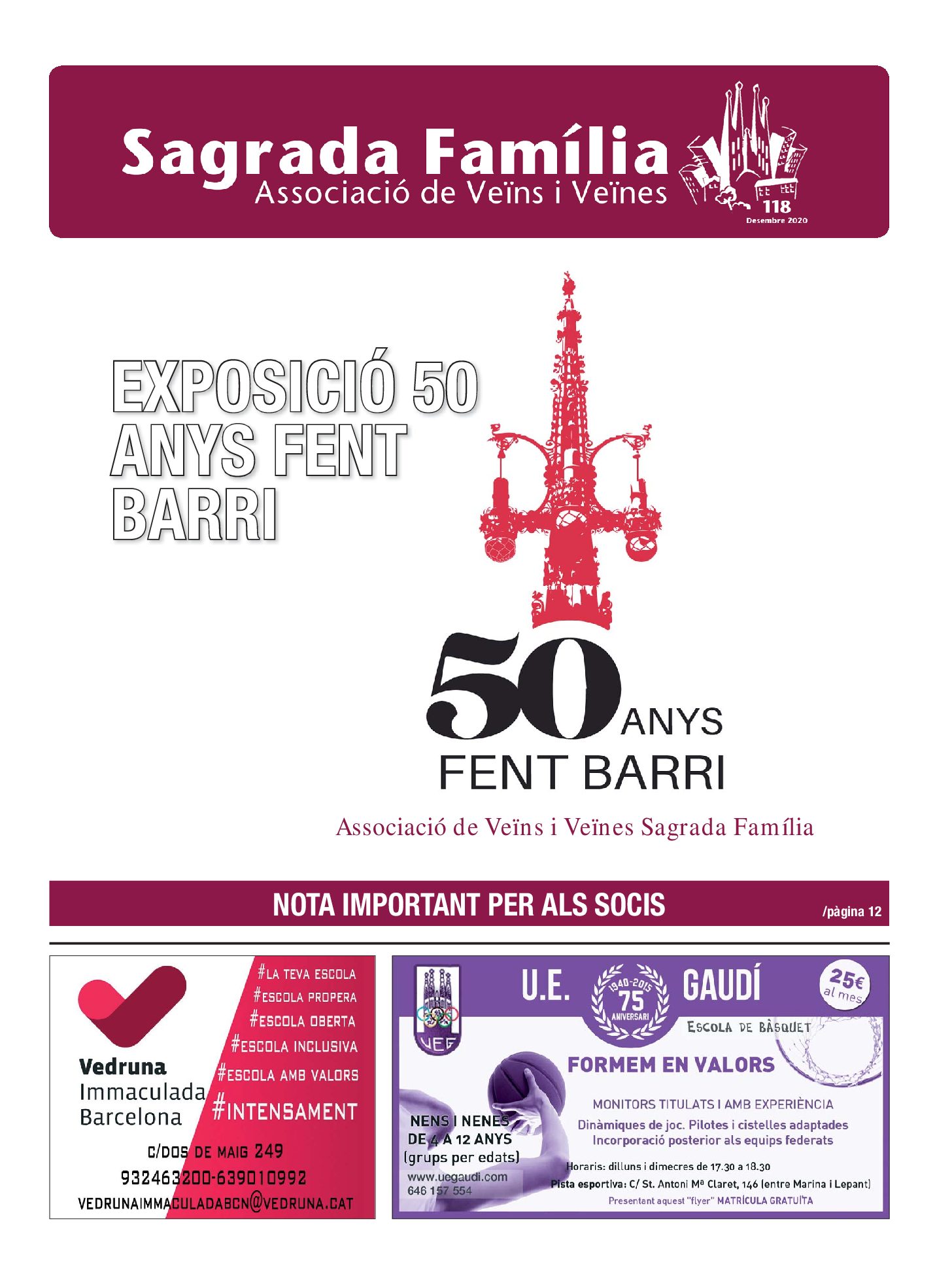 2020 DESEMBRE NÚM. 118 Associació de Veïns SAGRADA FAMÍLIA
